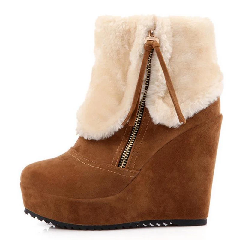 CooLcept Короткие сапоги на клинообразном каблуке женская модная зимняя теплая обувь обувь размеры 33—40 P10518