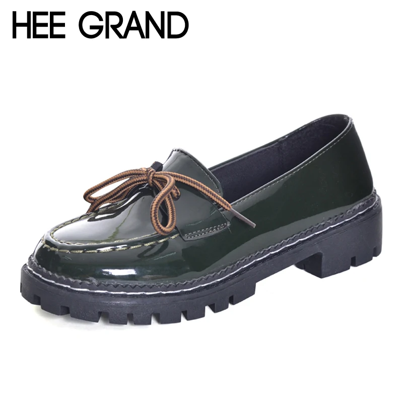 HEE GRAND 2017 Patent Leather Women Oxfords British New Spring Platform Flats Casual Lace Up