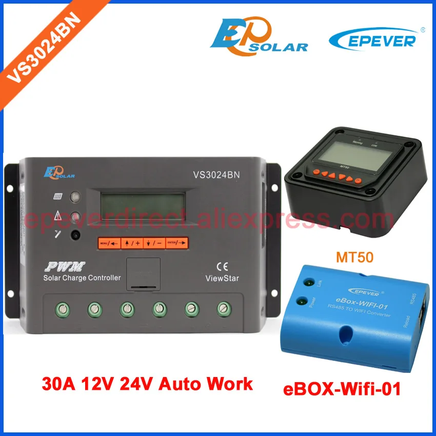 

lcd controller display VS3024BN 30A 30amps EPEVER PWM solar battery charger controller wifi BOX and MT50 remote meter 24V