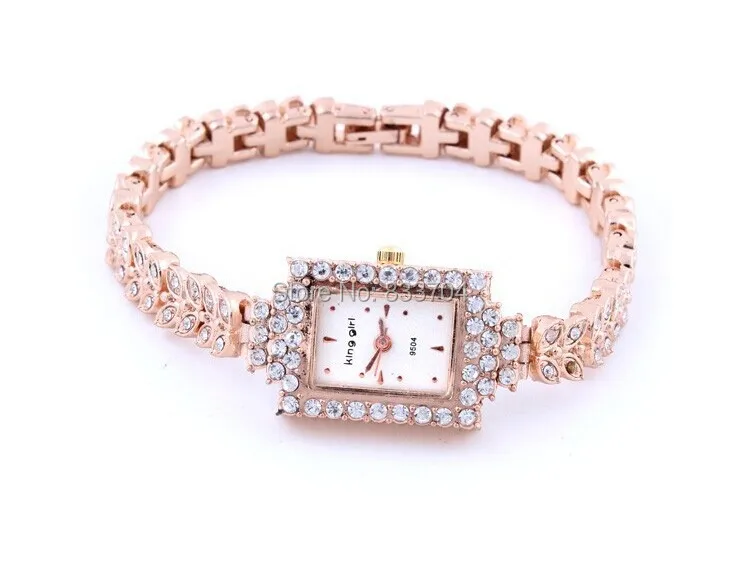 Женские модные часы с бриллиантами аналоговые прямоугольные часы со стразами KingGirl розовое золото Женские кварцевые наручные часы с покрытием