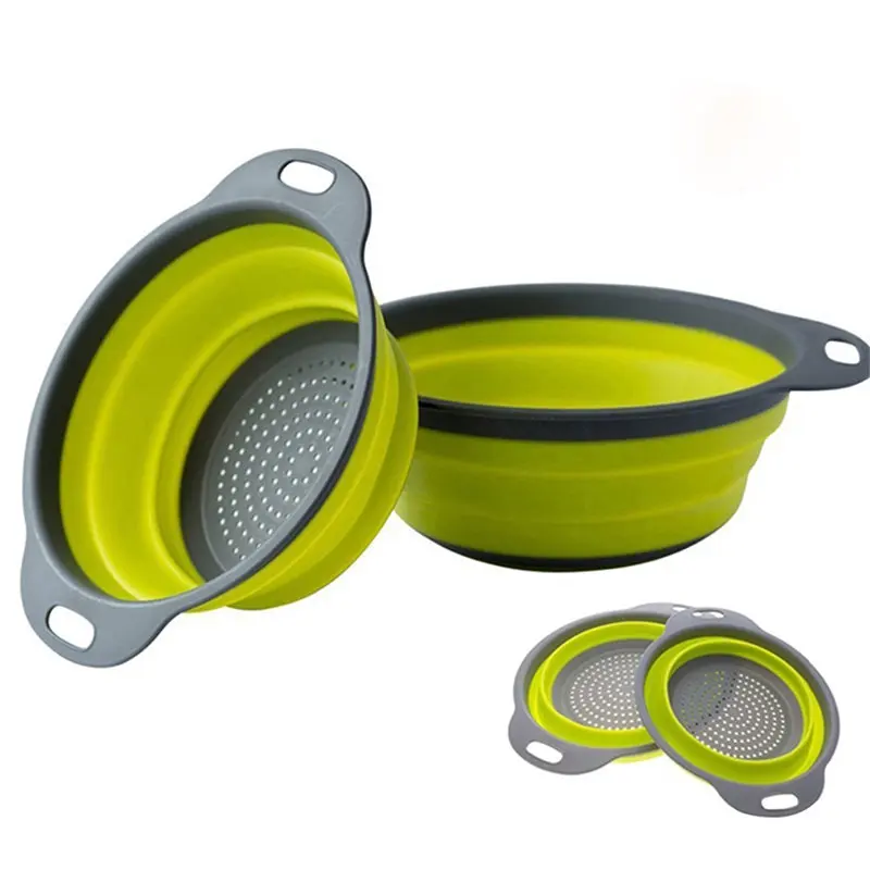 

New Foldable Silicone Colander Fruit Vegetable Washing Basket Strainer Strainer Collapsible Drainer With Handle Kitchen Tools