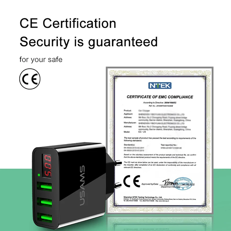 USAMS 3 USB зарядное устройство для телефона мобильный телефон LED дисплей Max 3A EU