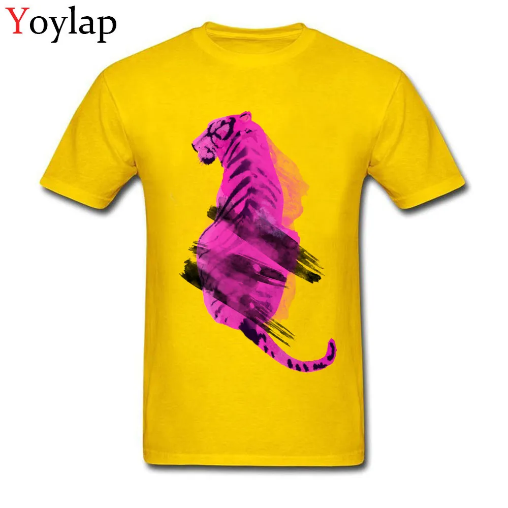 T-shirts Funny Short Sleeve Company Round Neck 100% Cotton Fabric Tops Tees Casual Summer Autumn abstract tiger Tee-Shirts for Students yellow