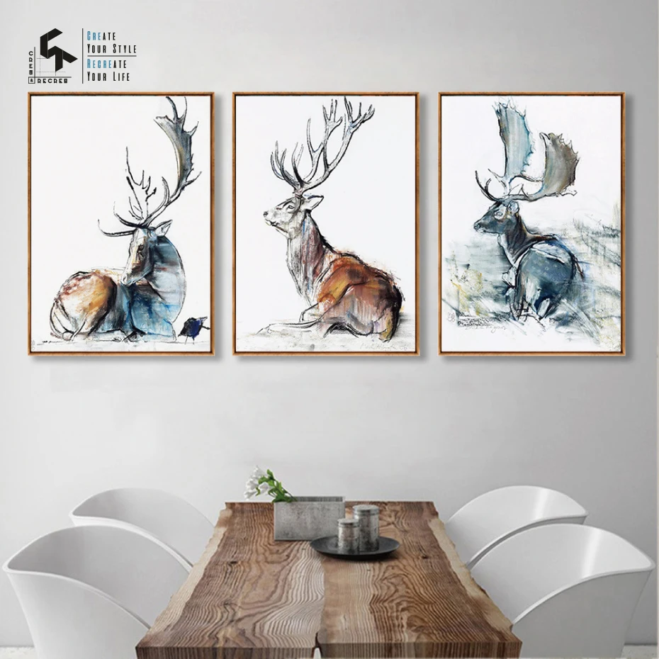

CREATE&RECREATE Nursery Decor Deer Animal Posters And Prints Wall Art Canvas Oil Painting Home Decorative Pictures CR1810106031