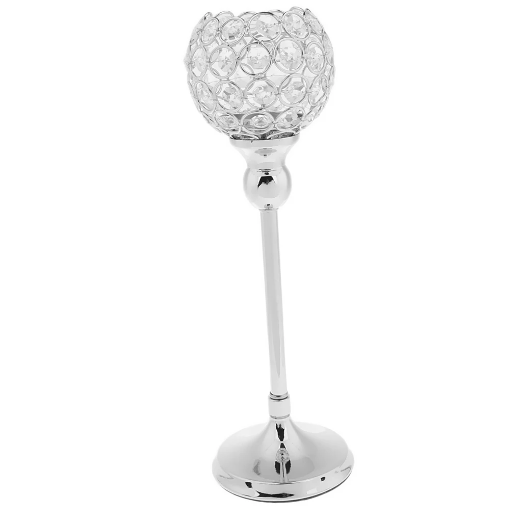 2Pcs Silver Globe Pillar Votive Candle Holder Wedding Banquet Centerpiece 35cm + 30cm