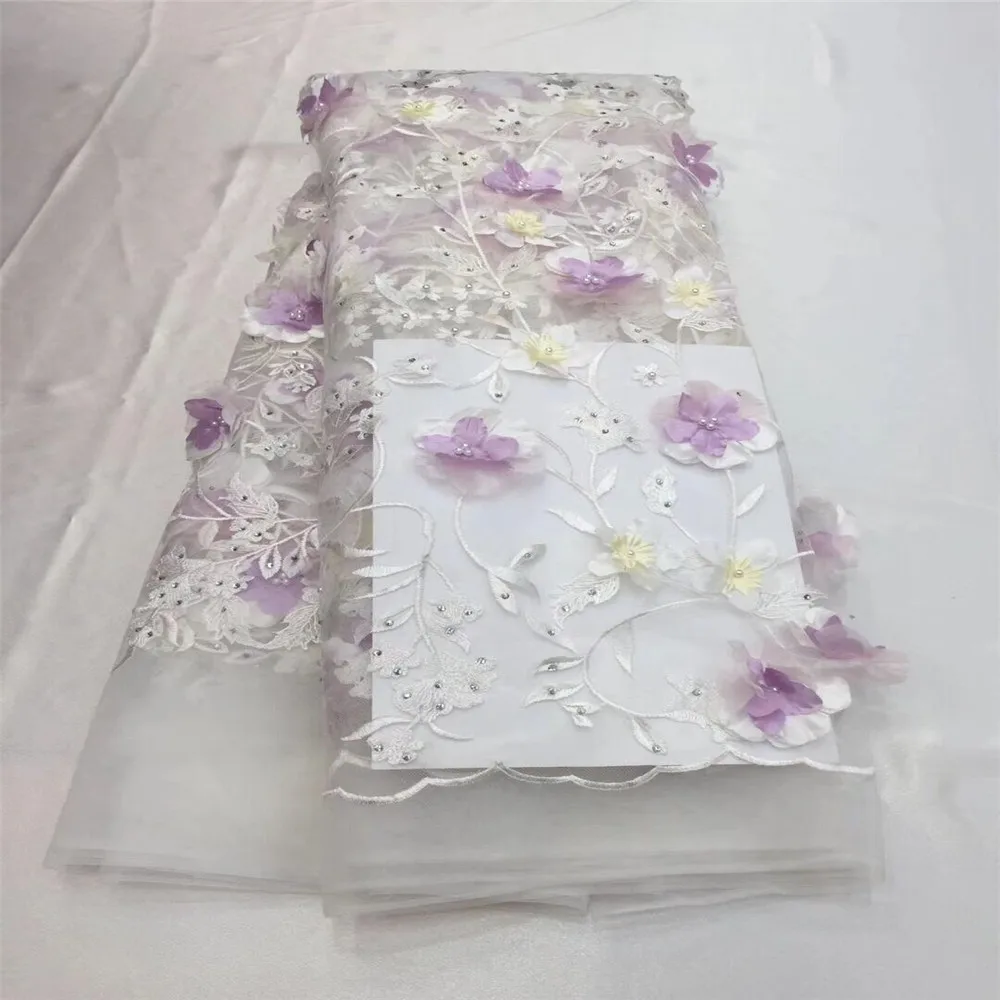 

White Color African Lace Fabric 2018 Embroidered Nigerian 3D Laces Fabric High Quality French Tulle Lace Fabric For Women G6-2