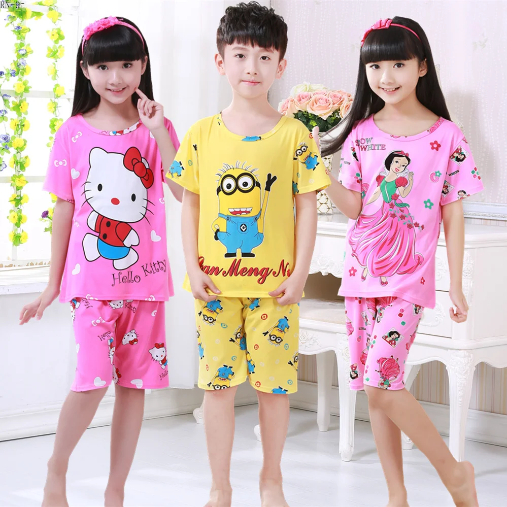 

Children's pajamas set 2019 summer short sleeve boy pijamas girls cute cartoon home wear children's sleepwear set kids pajamas