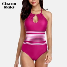 Charmleaks Женский купальник с высокой горловиной, Цельный купальник в полоску, купальный костюм, мягкий сексуальный открытый Монокини