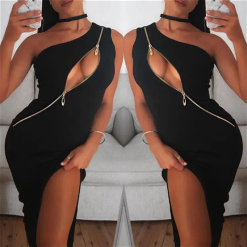 Frauen Verband Bodycon без рукавов Minikleid Schwarz reiverschluss Abend вечерние Клубные Kurzes Kleid split Kleider