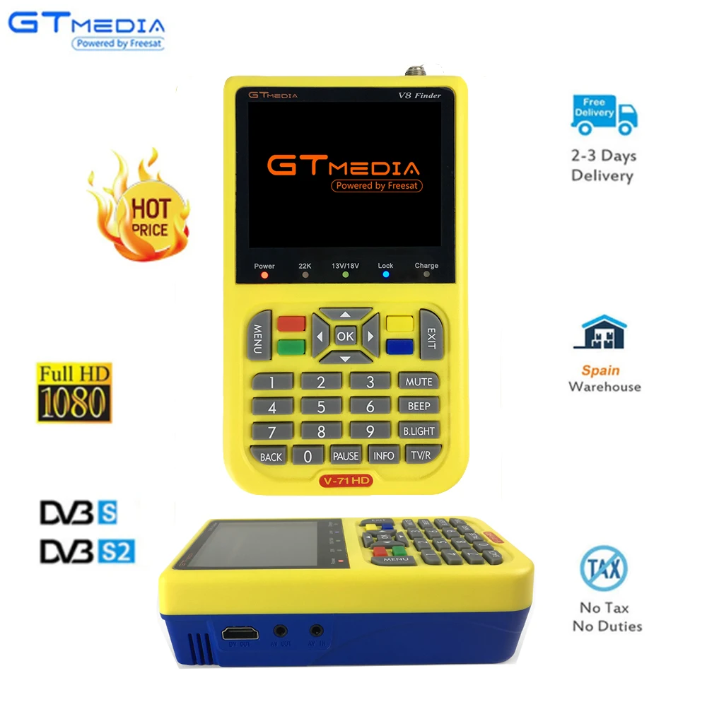 

Satellite Finder Meter V8 Finder HD DVB-S2 SatFinder MPEG2 MPEG4 with 3000mA Battery freesat V8 Finder FTA Sat finder GTMEDIA