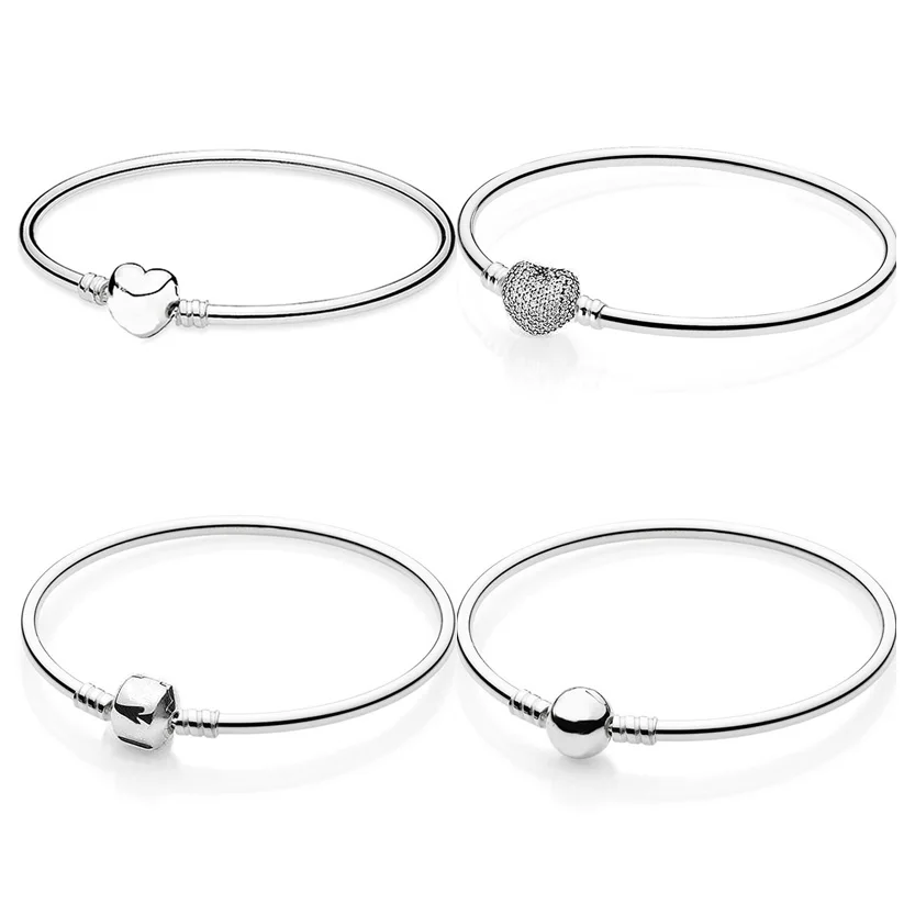 

Pave Love Heart Barrel & Ball Clasp Smooth Bangle Fit Pandora Snake Chain Bracelet 925 Sterling Silver Bead Charm Jewelry