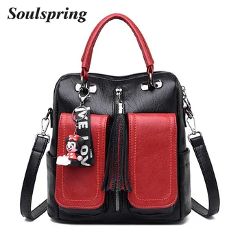 

SOULSPRING Multifunction Vintage Pu Leather Bags Women Handbags Female Crossbody Bags Luxury Brand Flap Shoulder Bags New 2019