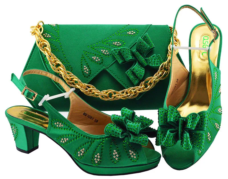 Ladies Italian Shoes and Bag Set Dark Green Italian Shoes with Matching