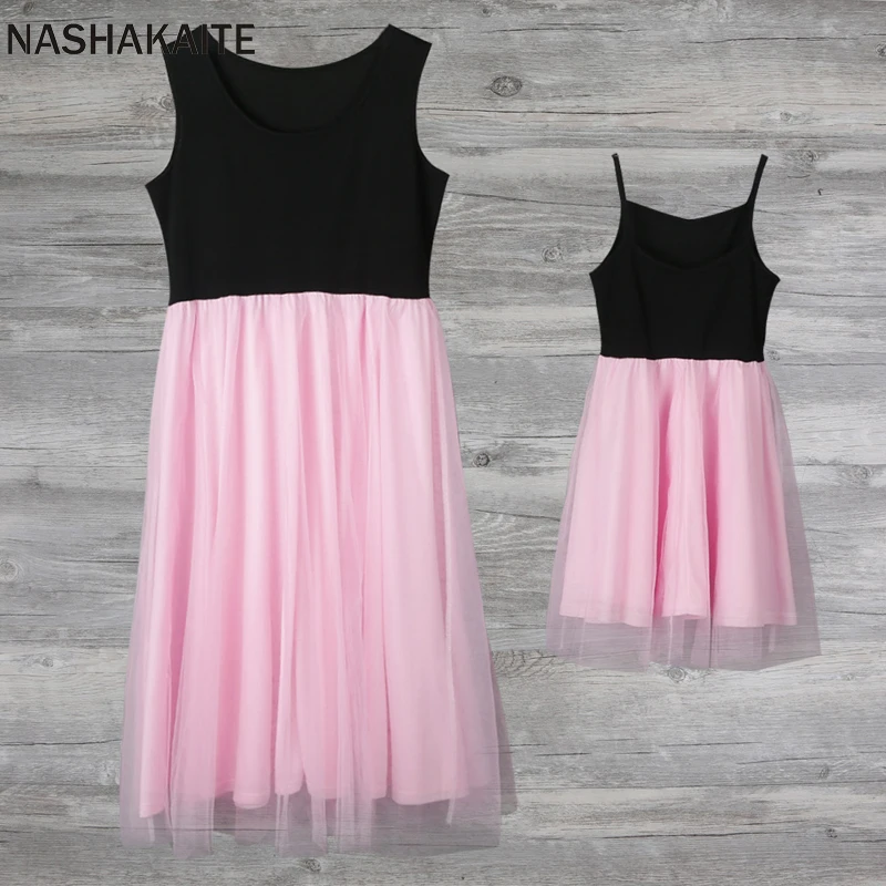 Mom and Daughter Dress Patchwork Mesh Princess Dress Family Look girls dress matching outfit