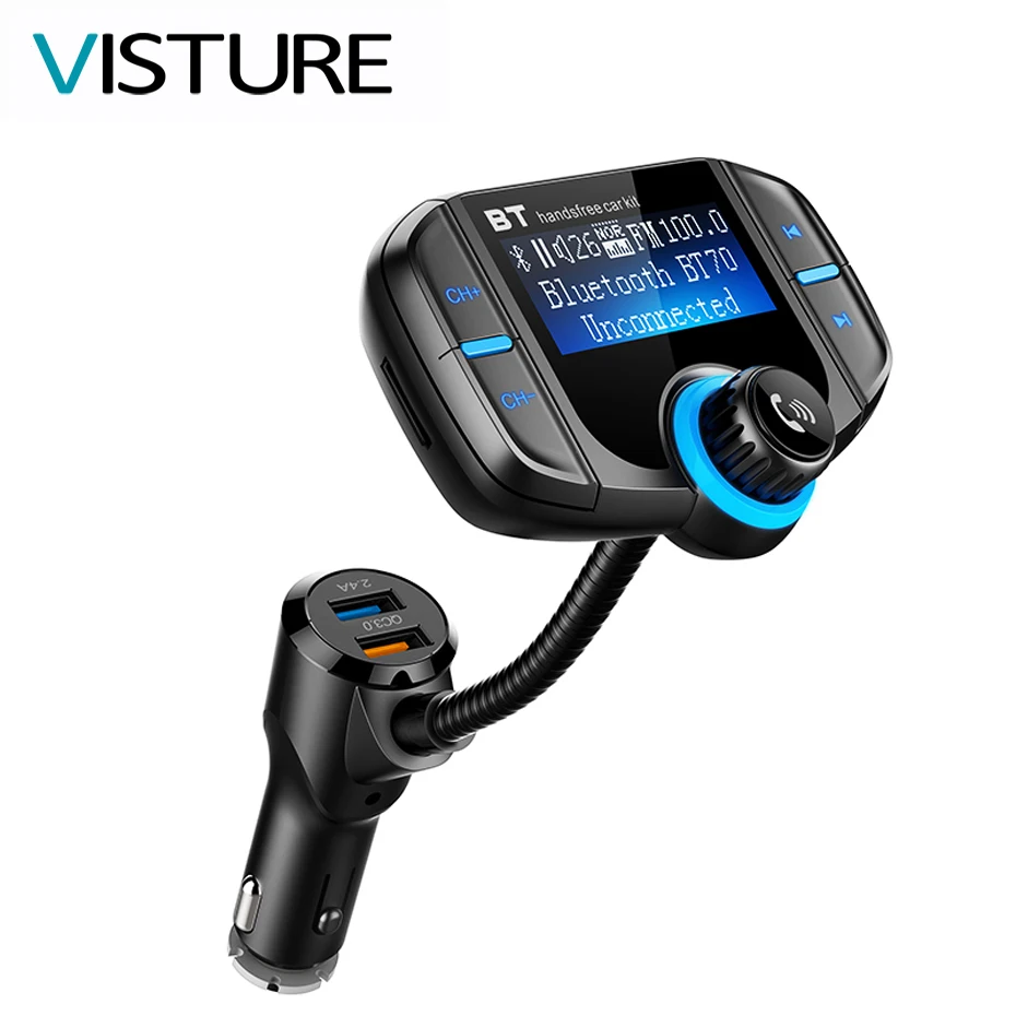

Car Bluetooth FM Transmitter 2 USB Charger Q C3.0 Modulator Transmitter Support Siri Hands-free MP3 Player AUX Visture BT70