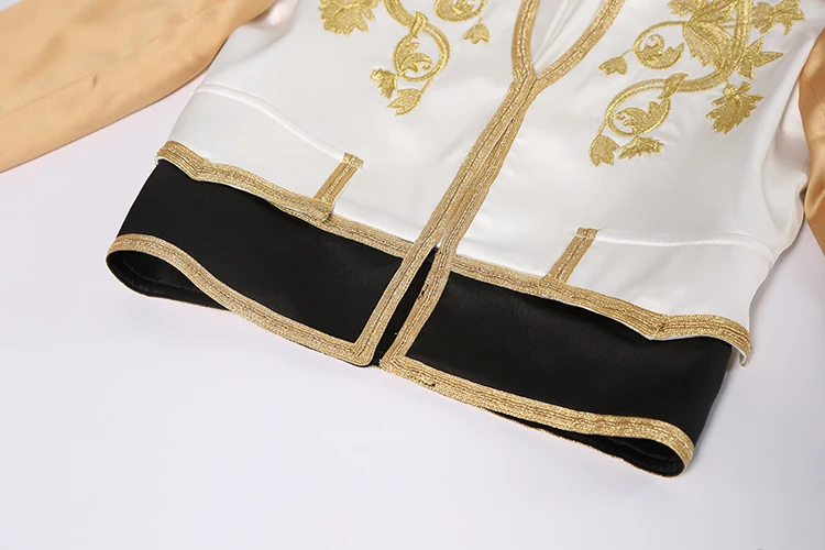 Контрастные Вышивка Курточка бомбер осень 2017 г. Мода Высокое качество золотистой вышивкой Для женщин High Street взлетно-посадочной полосы