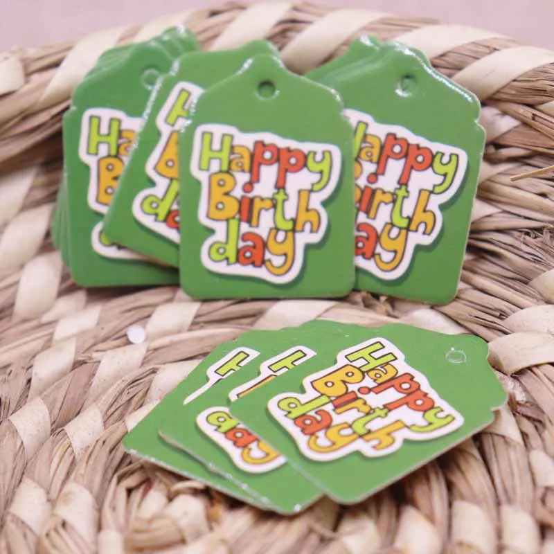 

NEW DIY 100Pcs happy birthday day card small cute Favourate Tag Shinning and New Design Garment Label Paper Tag For