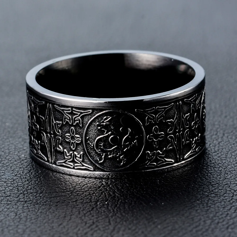 ProYearn 10 мм винтажное титановое стальное мужское кольцо китайский Бог Зверь кольцо из нержавеющей стали мужские модные аксессуары