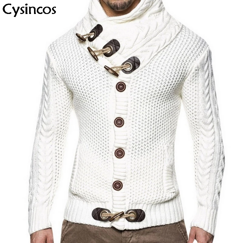 

Cysincos 2019 Men's Sweater Autumn Winter Long Sleeve Turtleneck Cardigan Male Fashion Sweater Coat Slim Fit Warm Knitting Coat