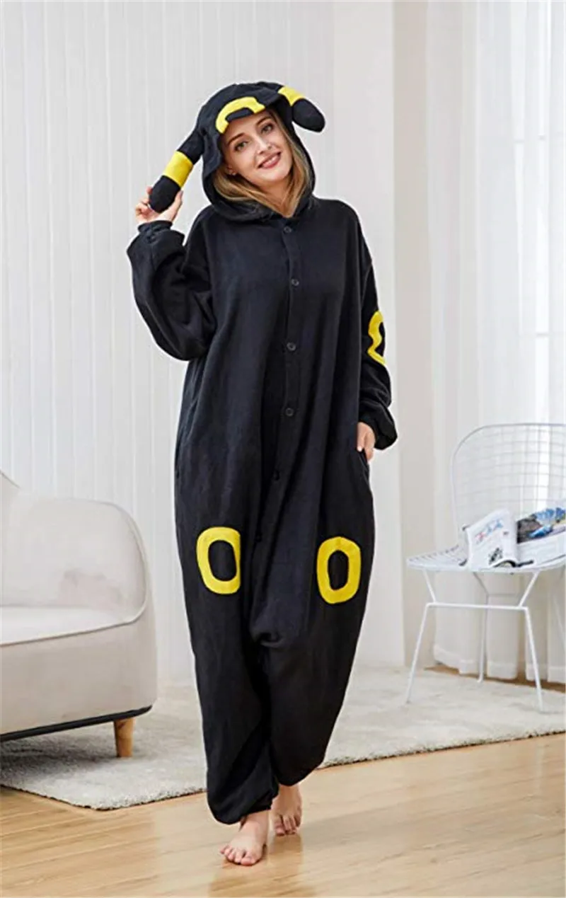 Зимние взрослые аниме покемон пижамы мультфильм Umbreon унисекс фланелевые Onesie с