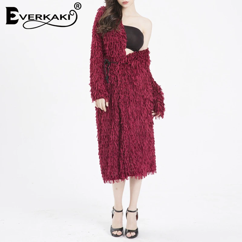 Everkaki/однотонное вельветовое вязаное длинное пальто кимоно для женщин Boho теплые