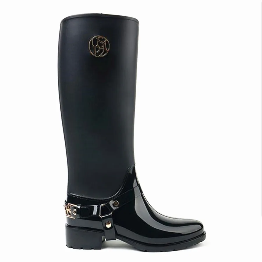 Plus Size New Rain Boots Woman Knee High With Zipper And Buckle Cool