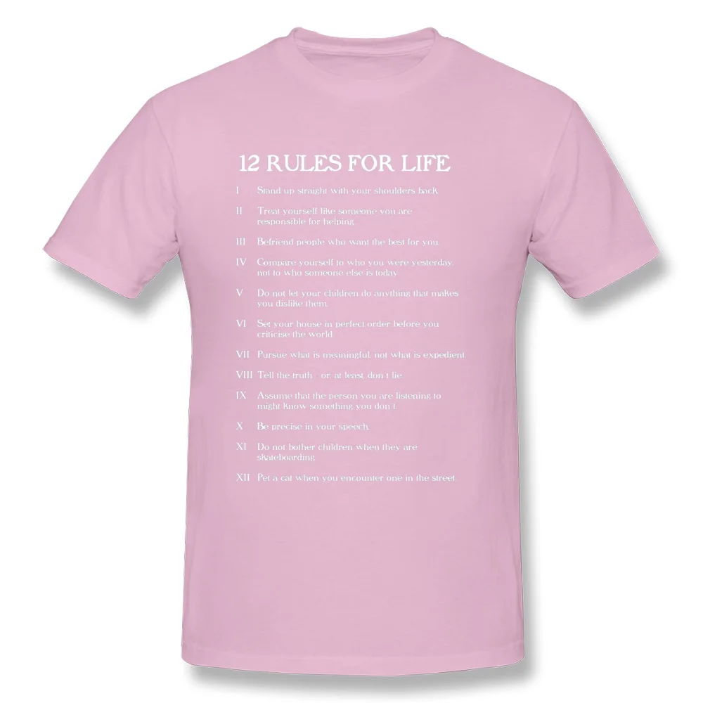 Casual Short Sleeve Tops Shirt Summer Fall O Neck 100% Cotton Fabric Men T Shirt 12 rules for life 23267 Casual T-shirts Funky 12 rules for life 23267 pink