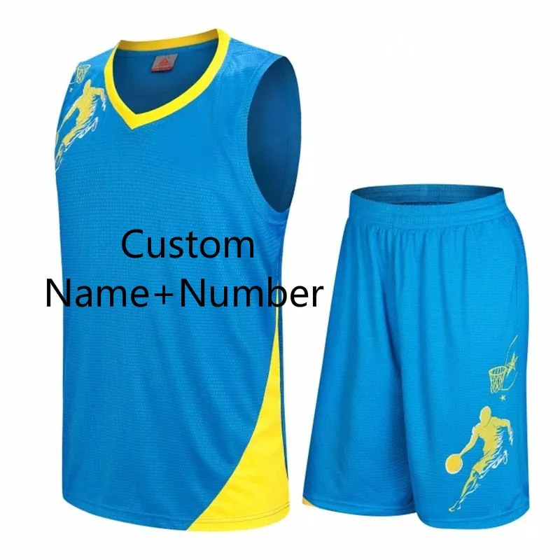 Баскетбольная одежда набор Мужские баскетбольные баскетбольная футболка Джерси одежда взрослый абзац Тренировочный Костюм Под заказ имя номер - Цвет: CT BE