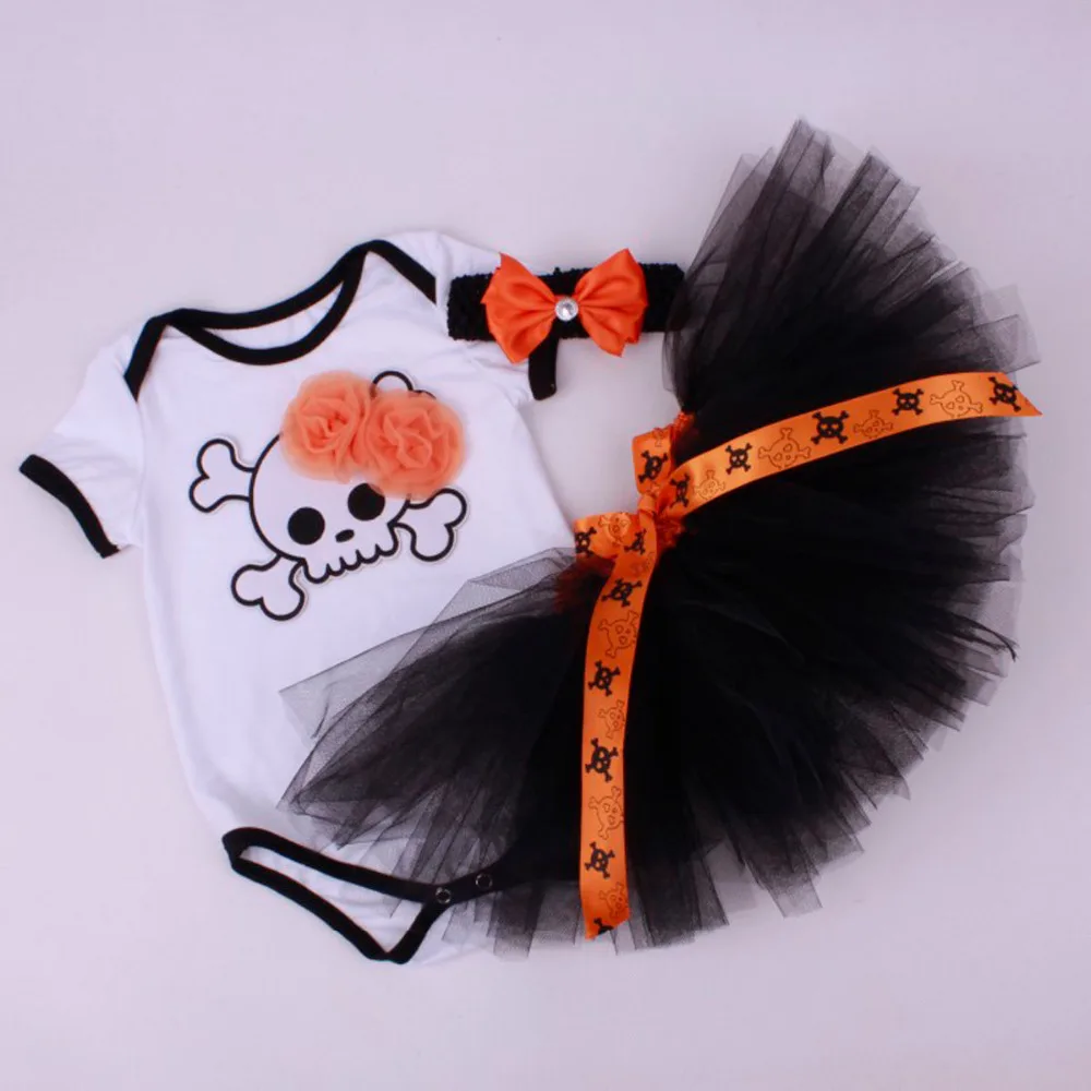 3PCs per Set Baby Girl Skull 1st Halloween Tutu Outfit Infant Romper
