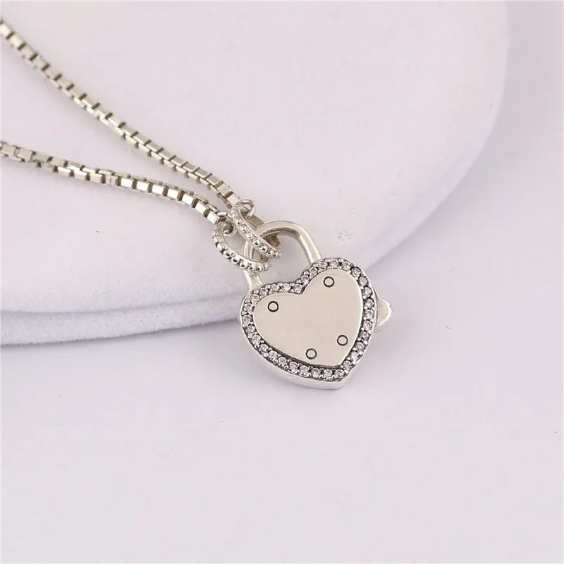 

Trendy Authentic 925 Sterling Sweater Chain Lock Heart Necklace Fit Original Pandora Necklace Women DIY Jewelry Birthday Gift