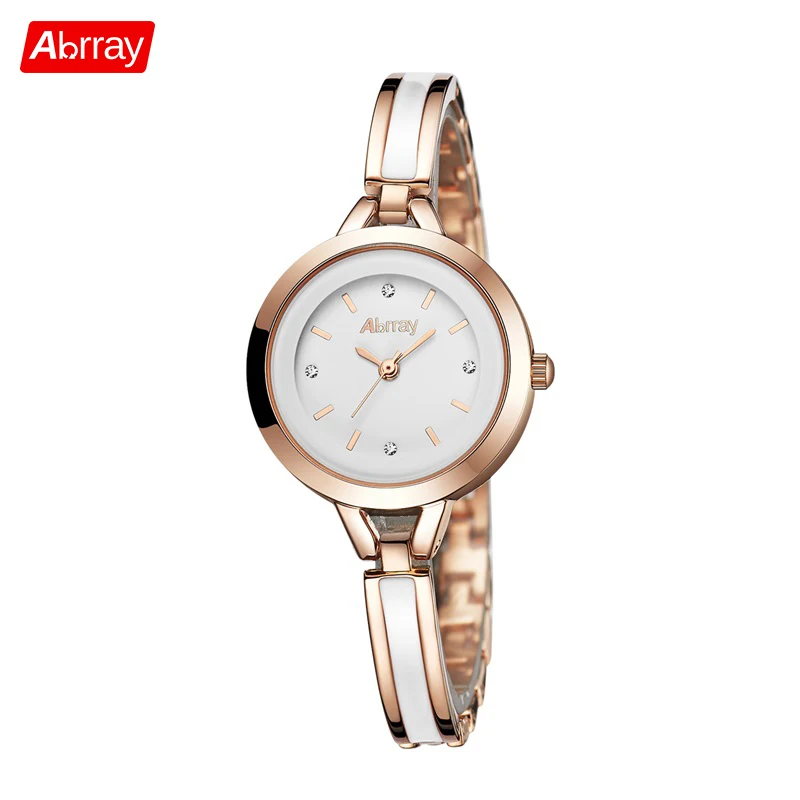 Abrray Small Round Dial Women Watches Stainless Steel Mix White Ceramic