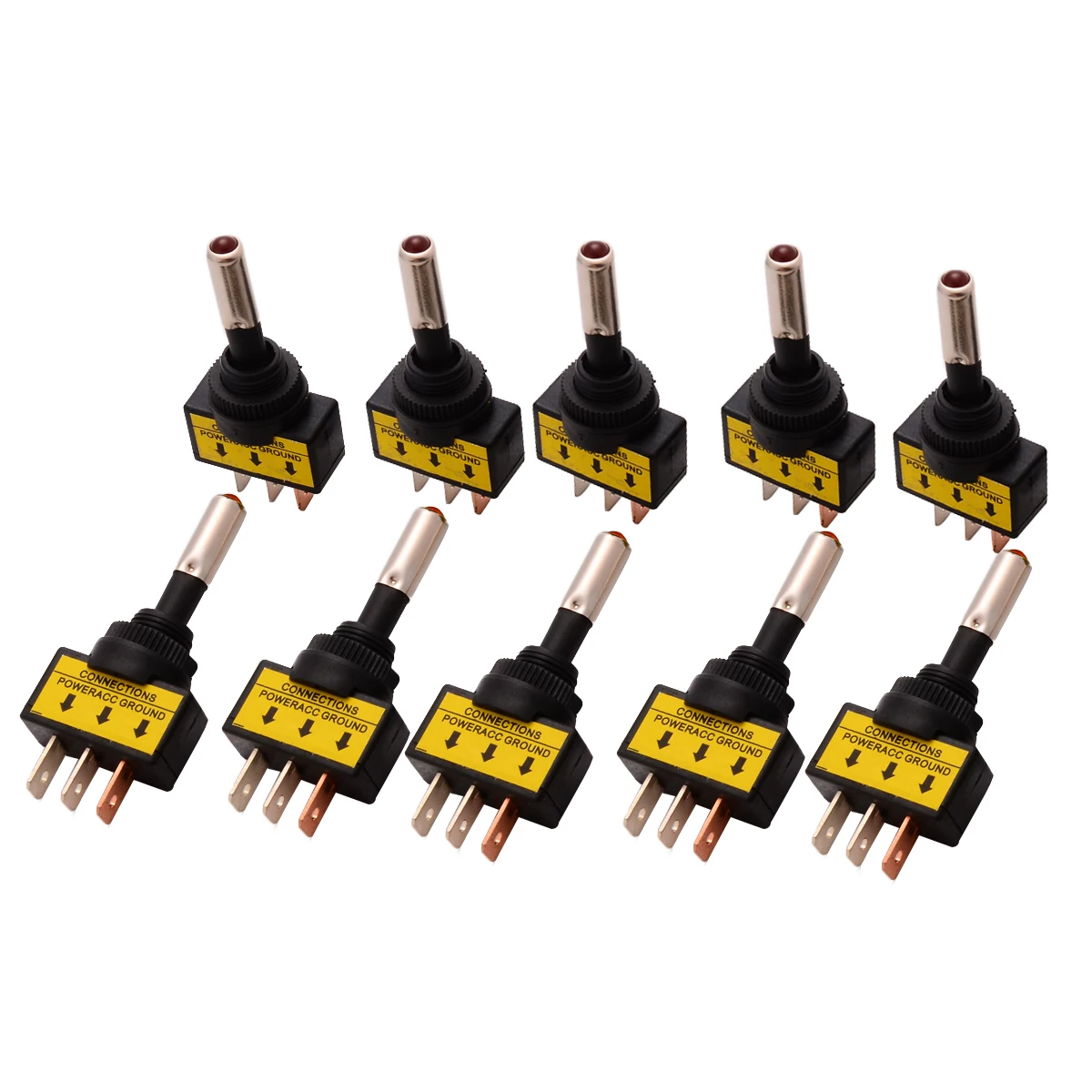 10pcs 12V 20A Car Red LED Light Toggle Switch 3 Pin SPST ON/OFF Rocker Switches 26*17*62mm For Vehicles Boats RV Mayitr