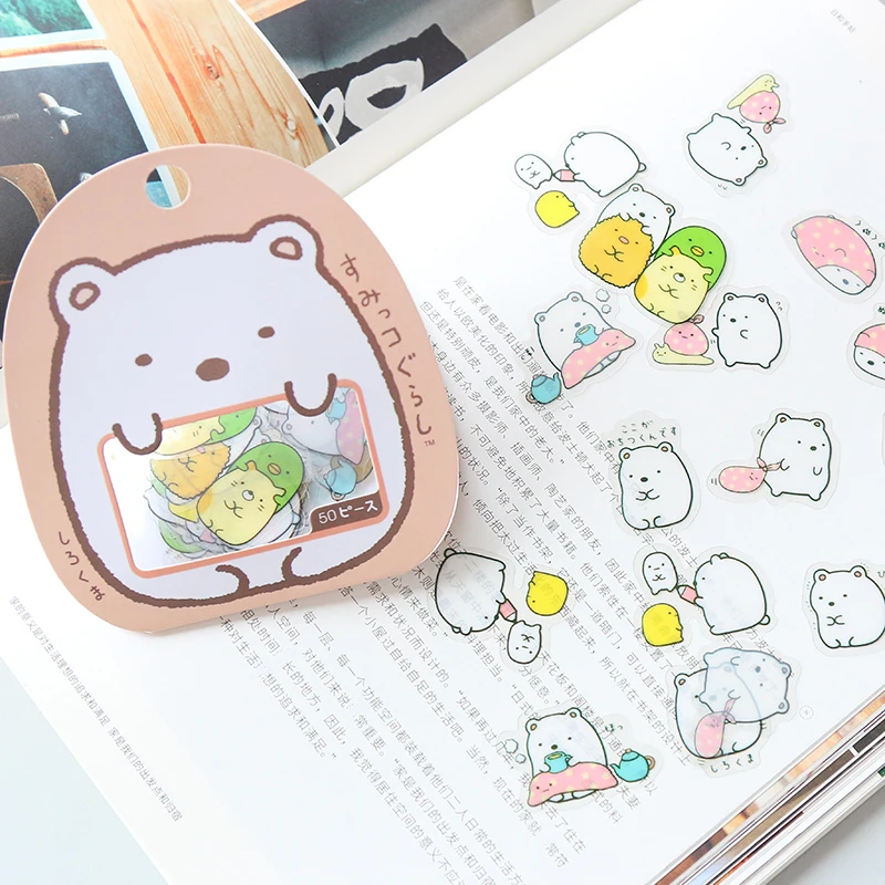 50 шт./упак. Kawaii Bear Cat DIY клейкие ПВХ наклейки декоративный дневник альбом клейкая