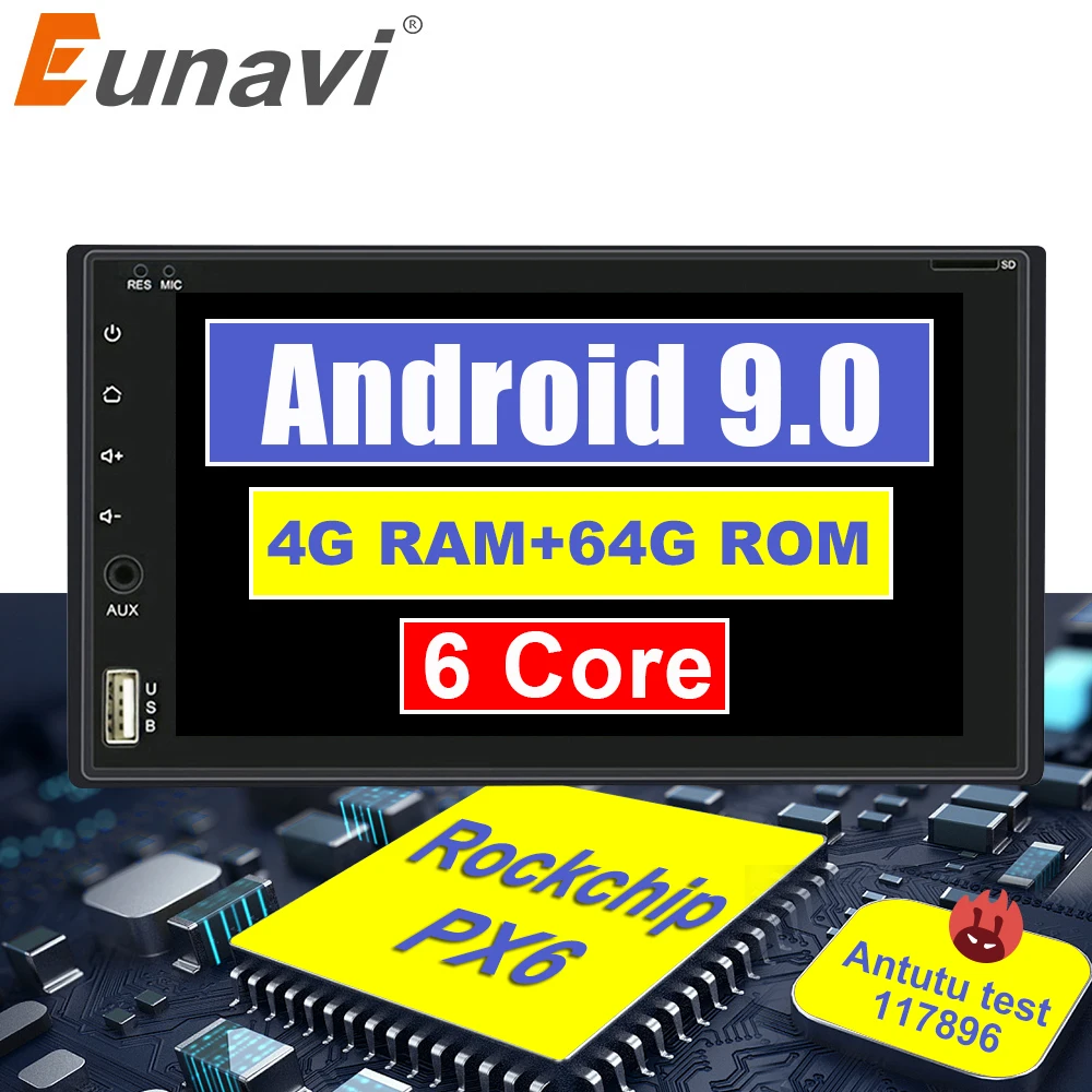Eunavi 7 дюймов в тире 2 Din 1024*600 HD Android 9 0 Автомобильный Кран ПК планшет 2din