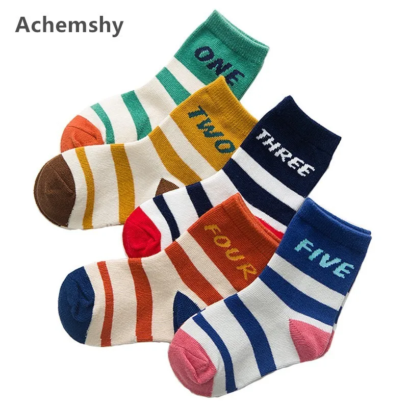 

Autumn New 5 Pairs Sports Cotton Socks Digital Stripes Short Tube Socks Kids Boys Girls Ankle Socks 1-12 T