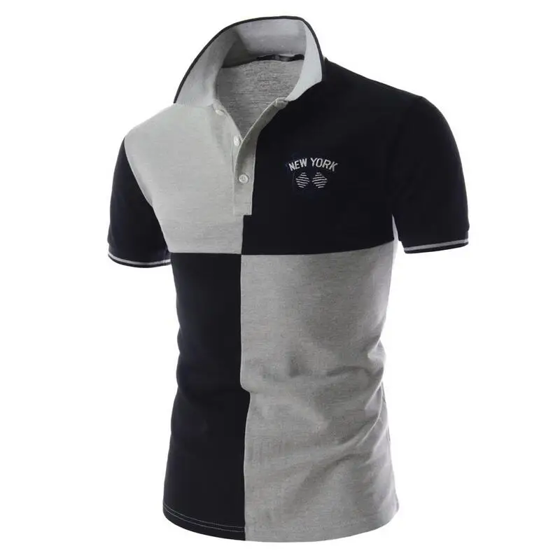 Casual Polo Shirt Male Summer Fashion New Men s Black And White Stitching Cotton Short sleeved