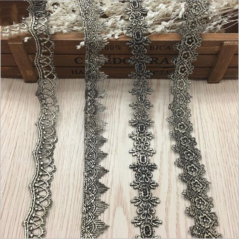 

GXINUG 2 Yard Gold Victorian Antique Metallic Embroidered Flowers Lace Trim Wedding Vintage DIY Sewing Crafts