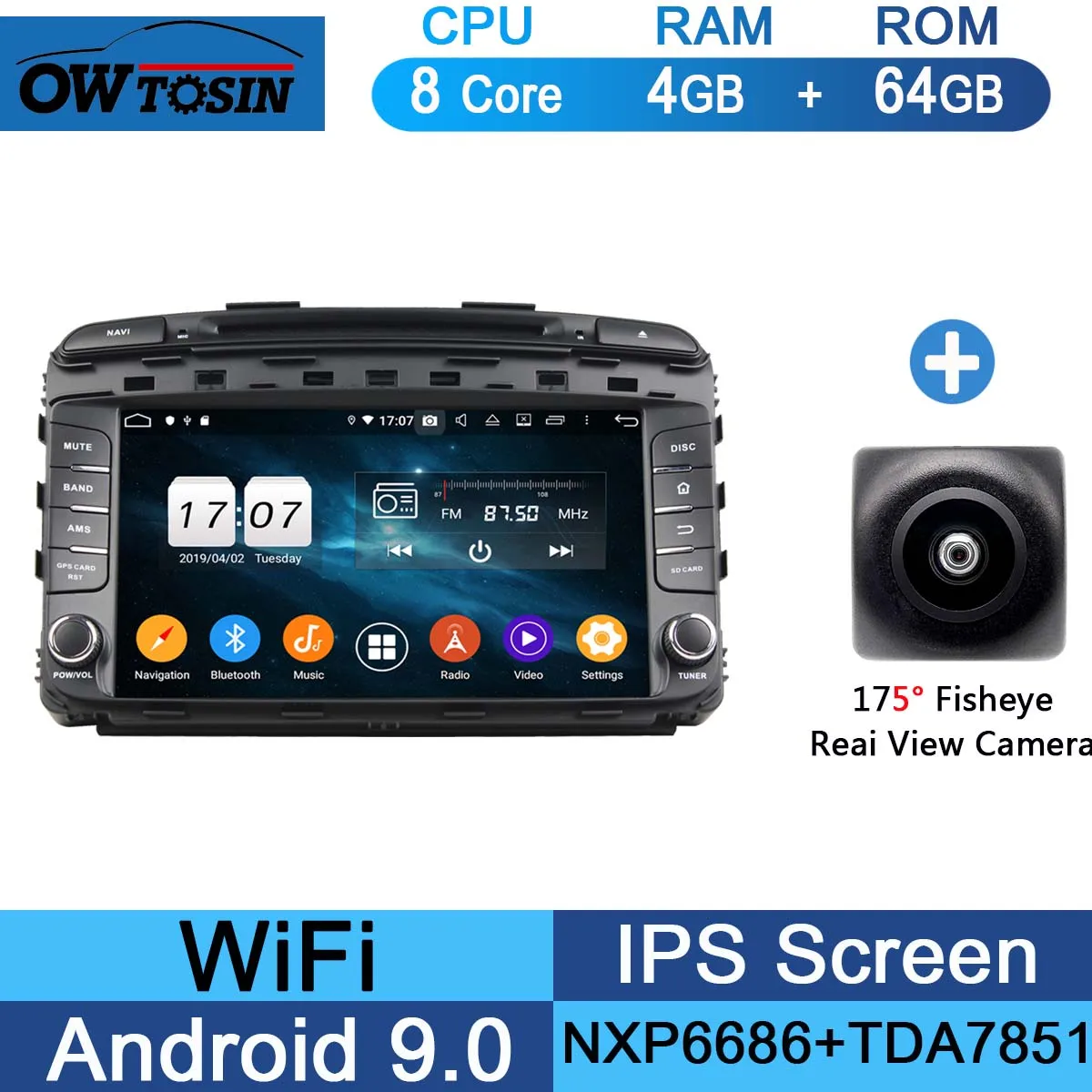 " ips 1920*1080 8 Core 4G ram+ 64G rom Android 9,0 автомобильный dvd-плеер для Kia Sorento DSP радио gps Parrot BT Adas - Цвет: 64G Fisheye Camera