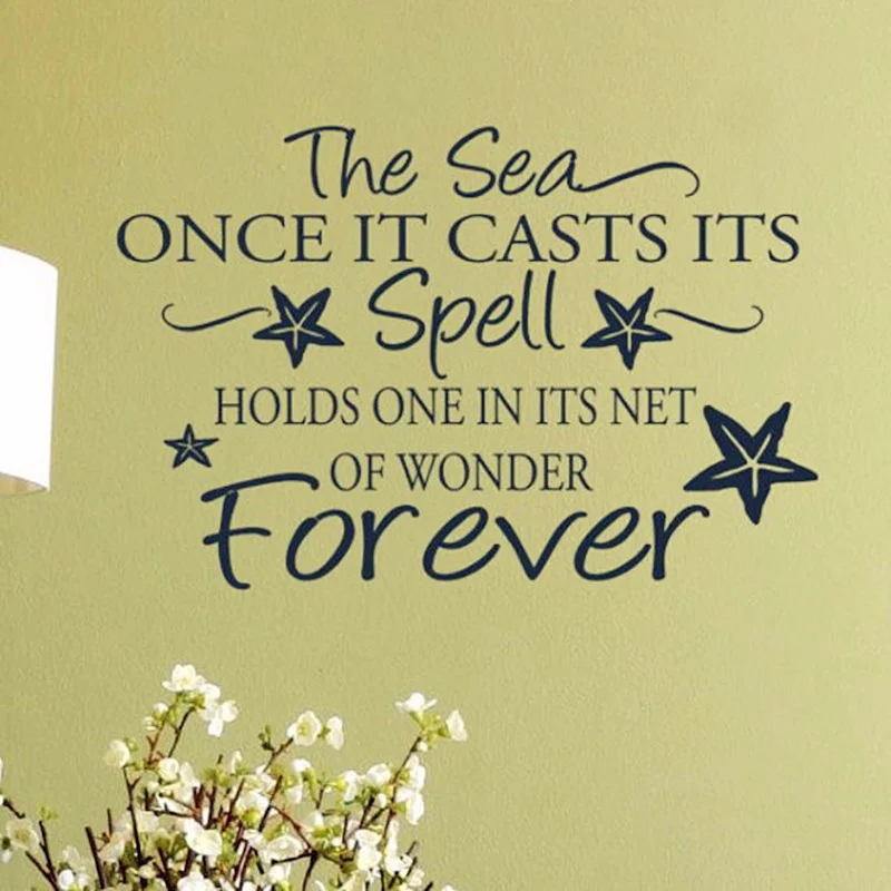 

New Hot Word Quotes " The Sea Once It Casts Its.."Wall Sticker Personalized Home Decoration Choice Vinyl Bathroom Wall Art