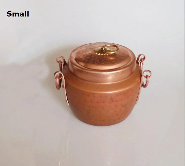 Чистая медь кастрюля тушеное Ретро кастрюля для приготовления пищи Hamdemade ремесло глубокая Толстая ручка с крышкой - Цвет: Small