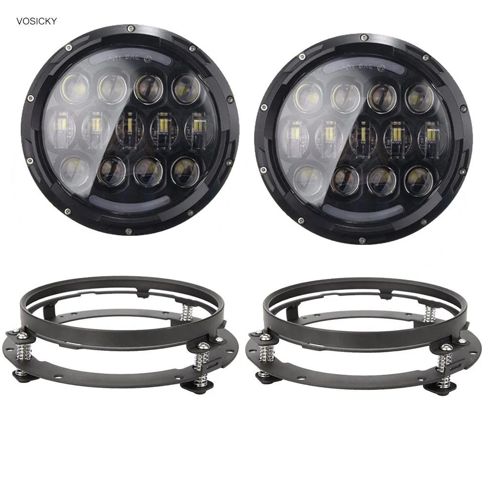Super Bright 105W 7 Inch Round LED Headlight With White Amber Turn Signal DRL For Jeep
