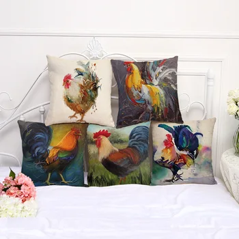 

Decorative Pillow Case Color Painting Cock Rooster Chick Pillowcase 17.5 Inches Cotton Linen Chair Seat Throw Pillow Cover A1096