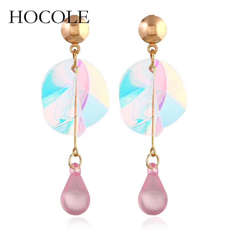 

HOCOLE 2018 New Fashion Colorful Shiny Sequins Statement Earrings For Women Long Drop angle Earrings Jewelry Wedding Party Gifts