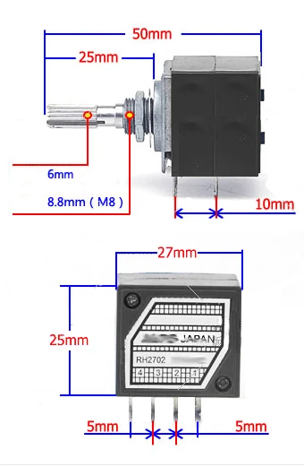 Потенциометр RH2702 8 Pin зубчатые Разделение вал 6 мм Точность 27-тип A50K 50K# Aug.26