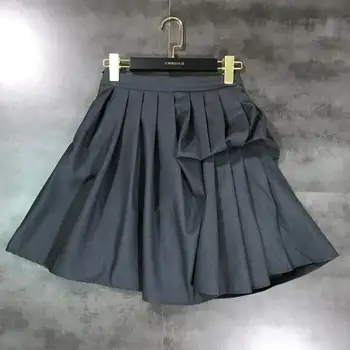 

Cakucool Summer Spring Mini Skirts Pleated Asymmetrical Puff Designer Skirts Slim Empire Grey Preppy Short Skirt