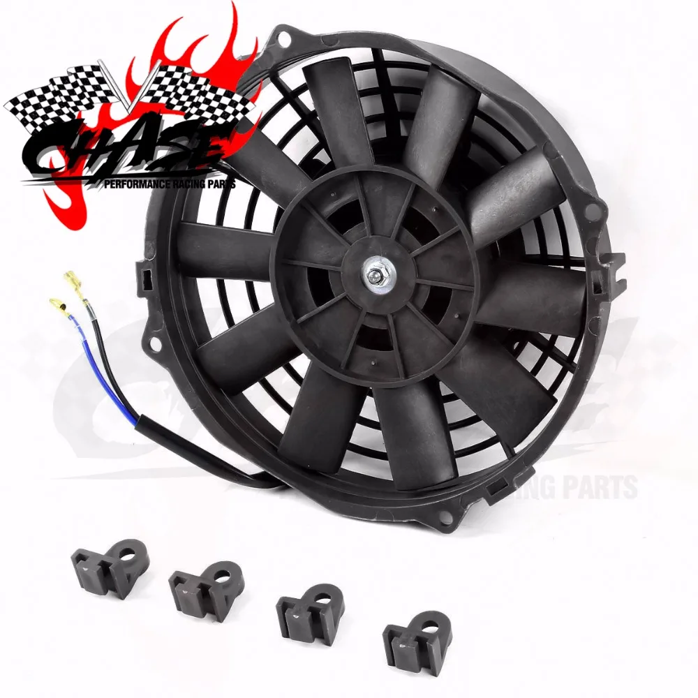 

7Inch Universal 12V 80W Slim Reversible Electric Radiator Auto Fan Straight Blade Fan Push Pull With mounting kit S 7" Black