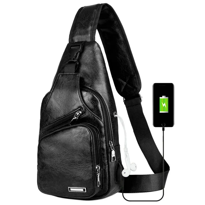

Men's Waist bag USB Charging Chest Bags Men Messengers Bag Wateproof PU leather Crossbody Shoulder bags Drop ship