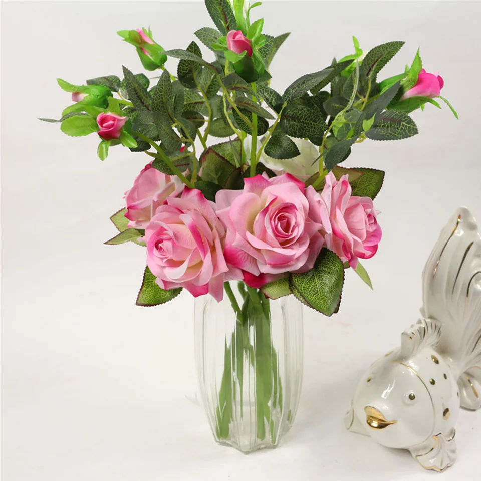 Большие искусственные цветы розы для свадебного стола украшение дома настоящий на прикосновение шелк цветы 1 шт Цветочная головка+ 1 шт бутон цветка
