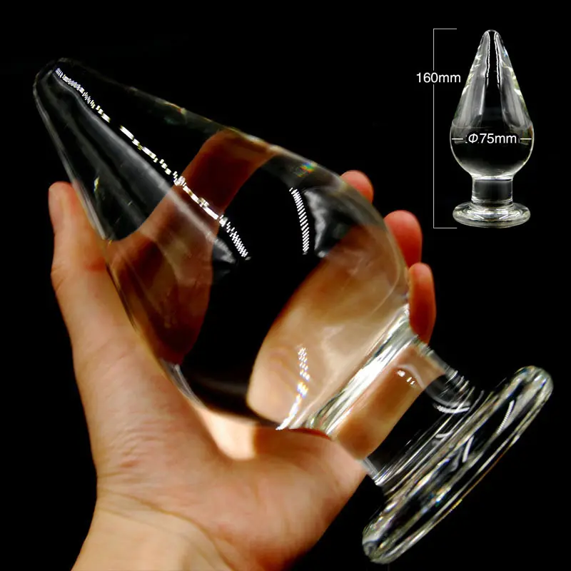 75mm Crystal Pyrex Glass Dildo Fake Penis Anal Butt Plug Huge Dildos