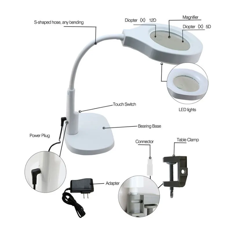 BST-9145T настольная Лупа светодиодный 5-12X осветительный свет увеличительное стекло для ремонта мобильного телефона инструмент для чтения красоты